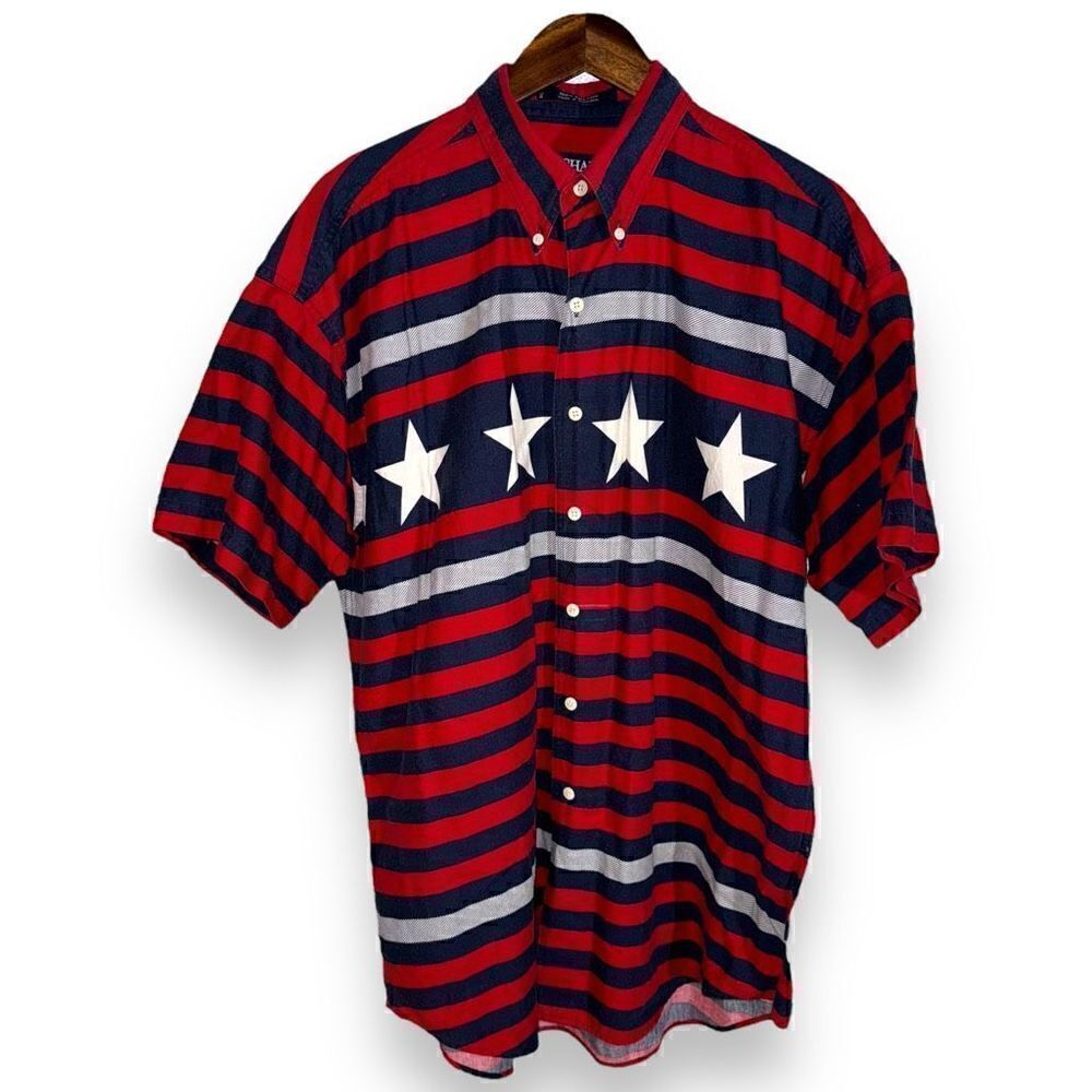 90s Chaps Ralph Lauren American Flag Button Down Shirt L